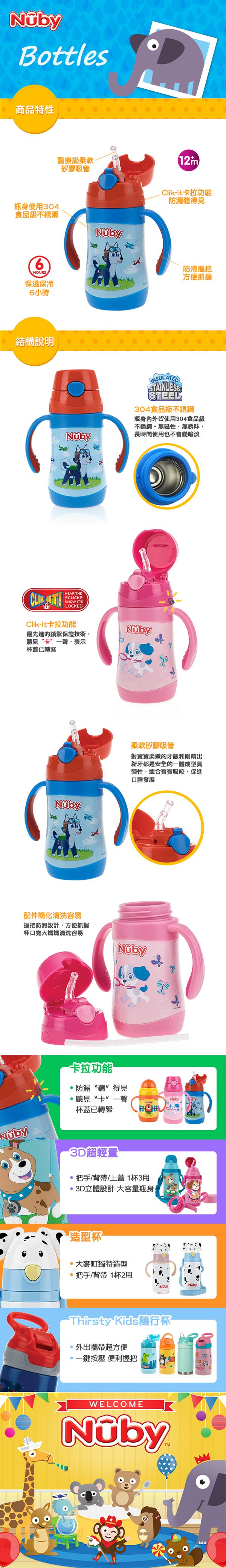 Nuby - 不鏽鋼真空學習杯-領航犬-280ml(細吸管)