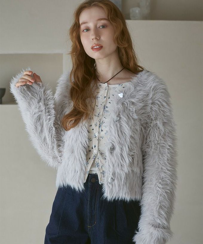 日本 Bab - 奢華毛海愛心扣前後2way開襟衫-長版-象牙