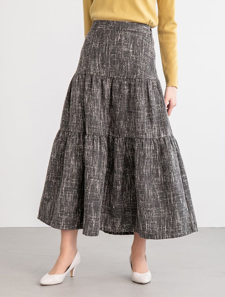 日本 fifth - 浪漫三層蛋糕長裙-格紋-灰