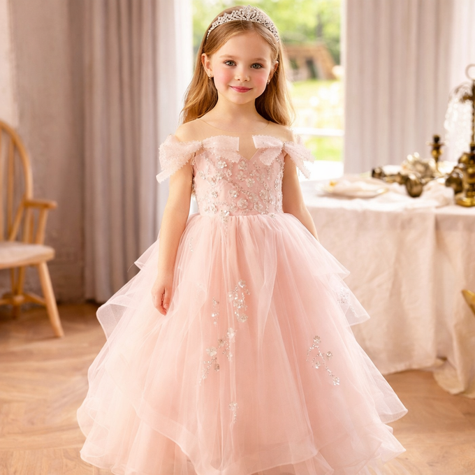 love, charlotte - 夢幻公主高端釘珠婚紗立體蝴蝶結長禮服 粉色長禮服