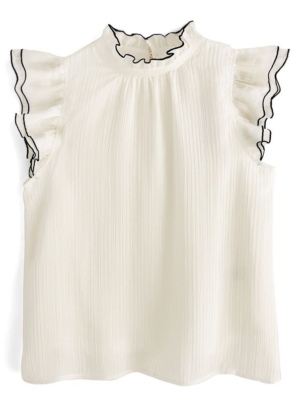 日本 GRL - 甜美細摺木耳卷邊無袖上衣-灰藍 (F)