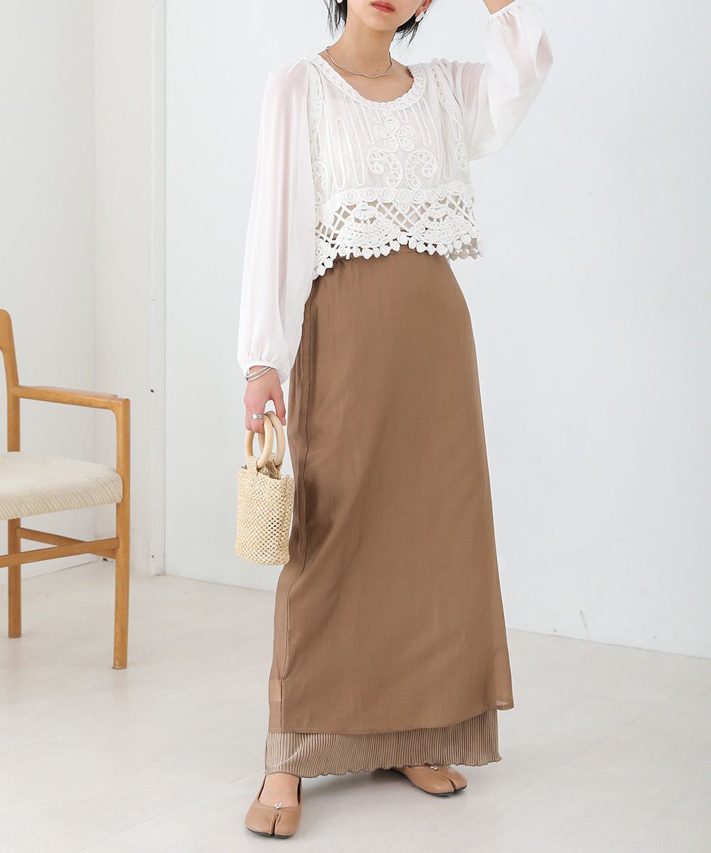 日本 Bab - 2WAY細摺拼接百搭長裙-淺灰