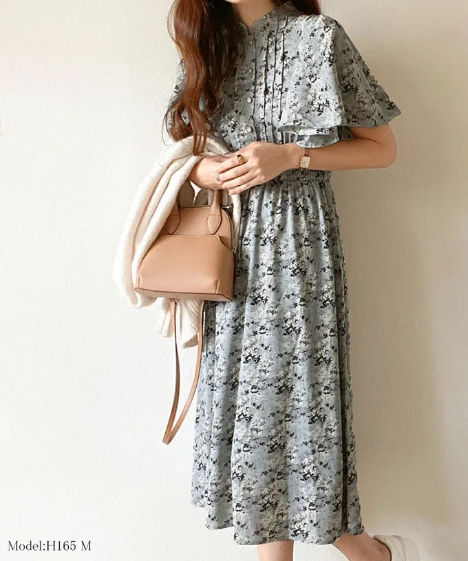 日本 Classical Elf - 優雅質感荷葉袖碎花洋裝-甜美白