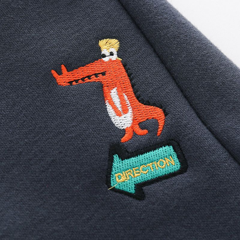 薄絨腰鬆緊休閒保暖束口長褲-呆呆小鱷魚-深灰色