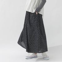 日本 OMNES - 100%印度棉 飄逸巴里紗超寬褲-點點-黑