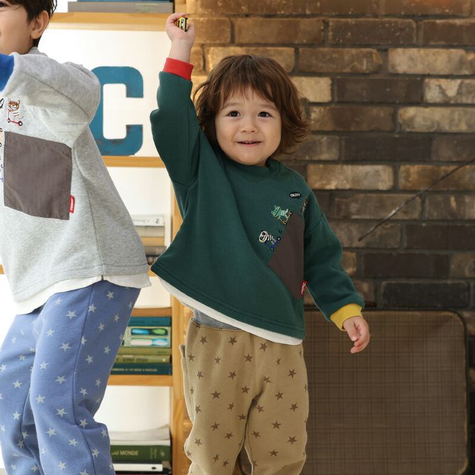 日本 ZOOLAND - 俏皮動物滑板車裏毛長袖上衣-灰