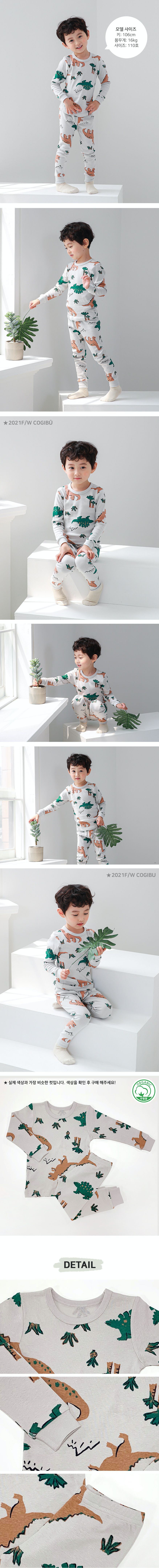 韓國 Ppippilong - 30支有機棉長袖家居服-可愛恐龍園