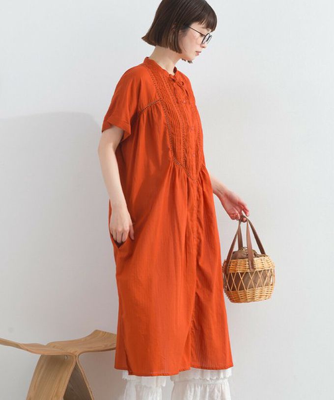 日本 Lupilien - 100%印度棉 細緻鏤空蝴蝶結短袖洋裝-復古綠