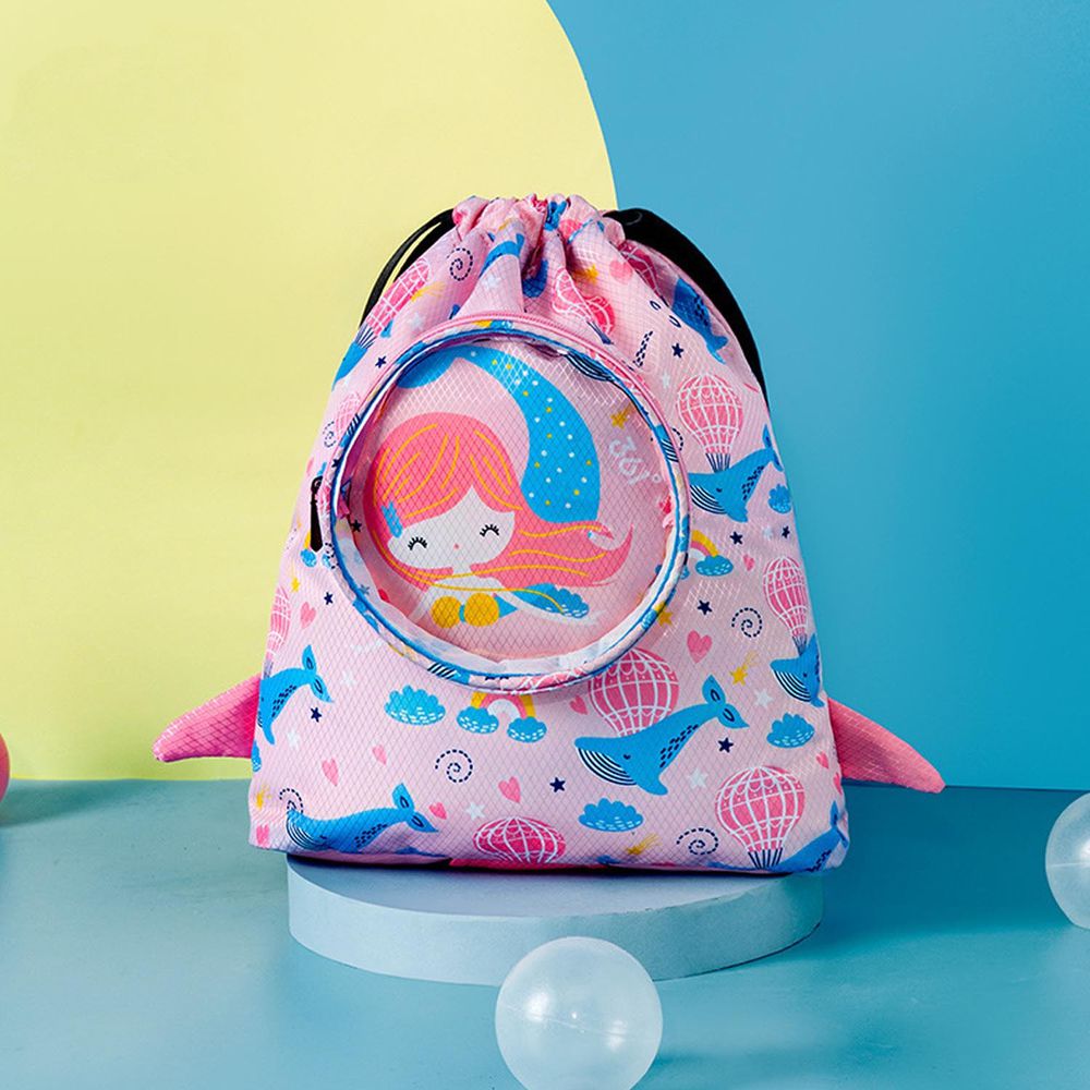 乾濕分離兒童游泳包-美人魚+鯨魚-粉色 (38x35x8cm)