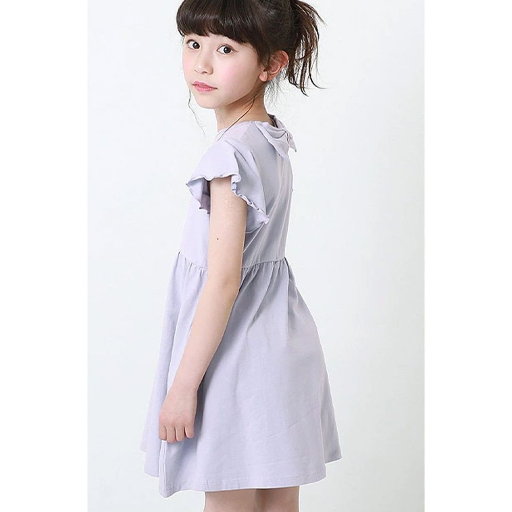 日本 devirock - 純棉木耳邊短袖小洋裝-淺薰衣草