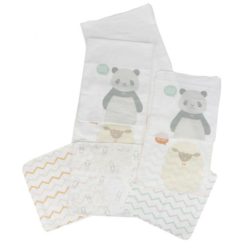 akachan honpo - 日本製沐浴毛巾&棉紗毛巾8件組-貓熊棉羊-棉紗浴巾：70㎝×120㎝（1條）棉紗洗澡巾：27㎝×70㎝（2條）棉紗手帕：27㎝×27㎝（5條）