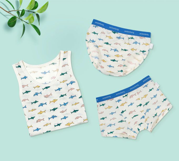 韓國 Ppippilong - 嫘縈涼感透氣四角褲(男寶)-鯊魚王國-米