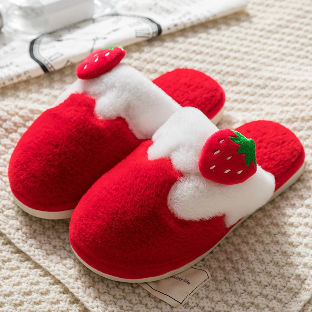 親子防滑保暖毛毛拖鞋-草莓