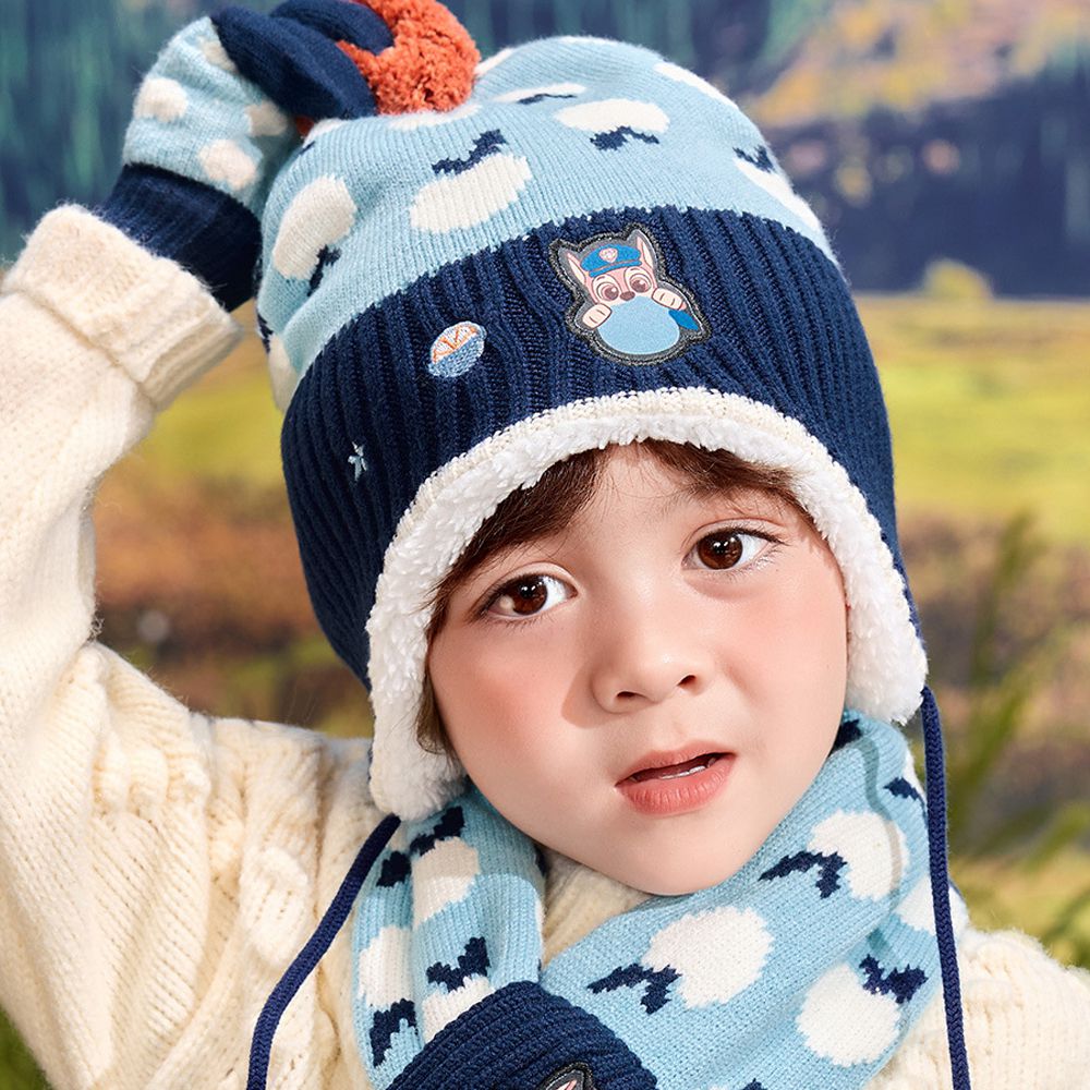 卡通汪汪隊護耳保暖加絨毛帽-卡通人物阿奇-藍色