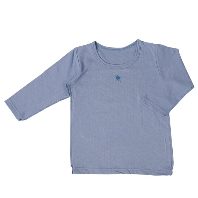 akachan honpo - 長袖圓領上衣2件組-蓬鬆棉 土星&火箭-藍色