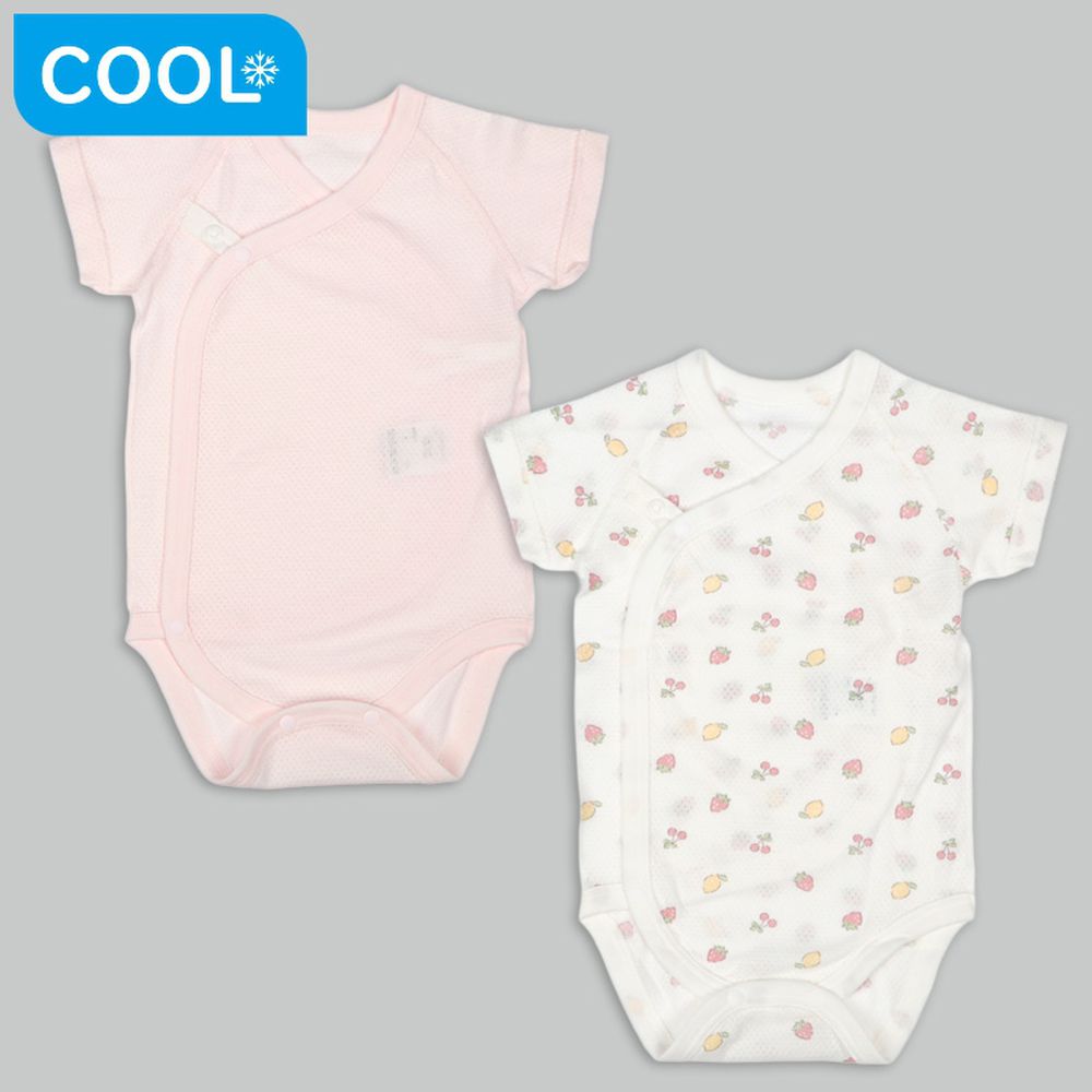 短袖網眼包屁衣2件組-按扣款 水果-粉紅色 (50~60cm)