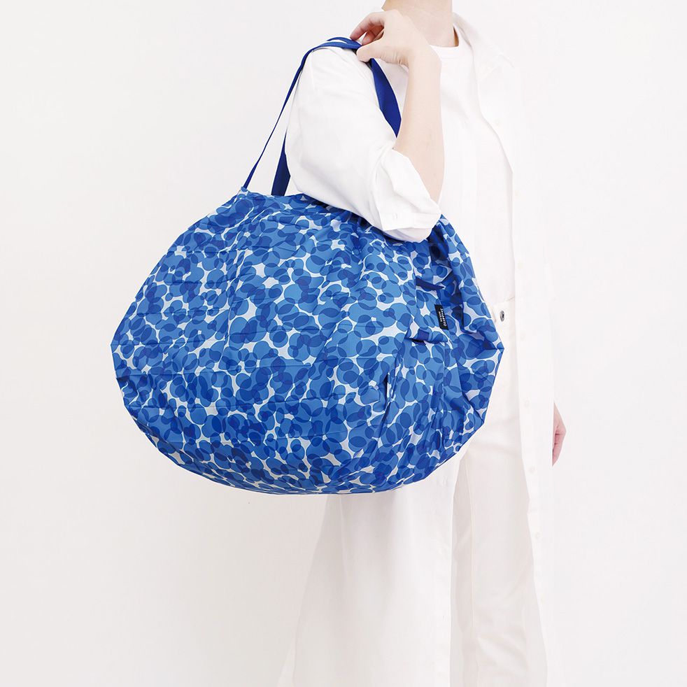 日本 MARNA - Shupatto 秒收摺疊購物袋(可掛購物籃)-五週年限定升級款-漣漪波點 (L(50x38cm))-耐重15kg / 40L