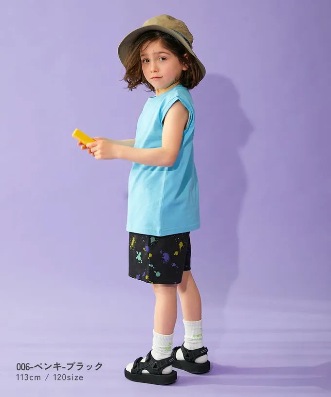 日本 devirock - 夏日印花純棉寬版短褲-BUZZ-黑