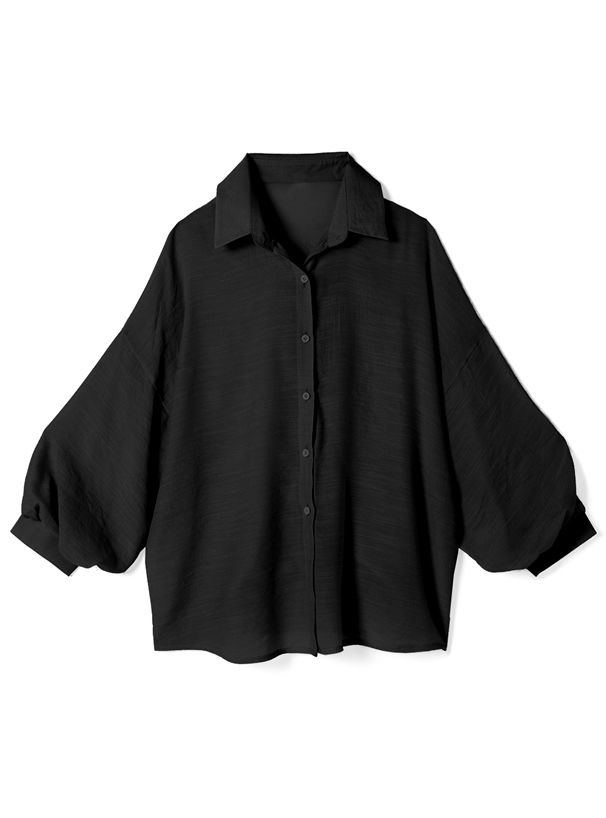 日本 GRL - 嫘縈混透膚澎澎長袖襯衫/薄外套-白