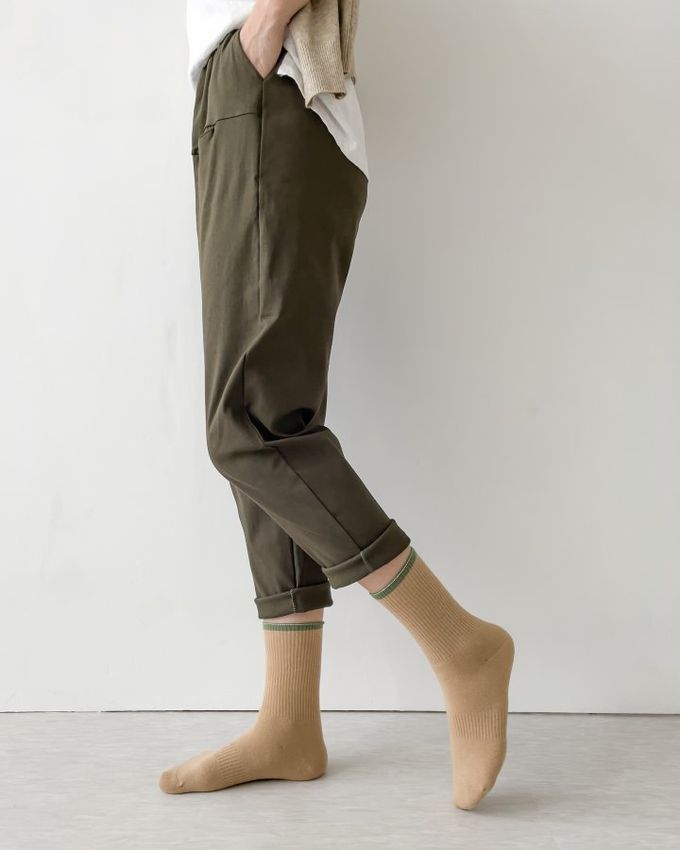 韓國Marian - 撞色百搭中筒襪-黑色 (Free)