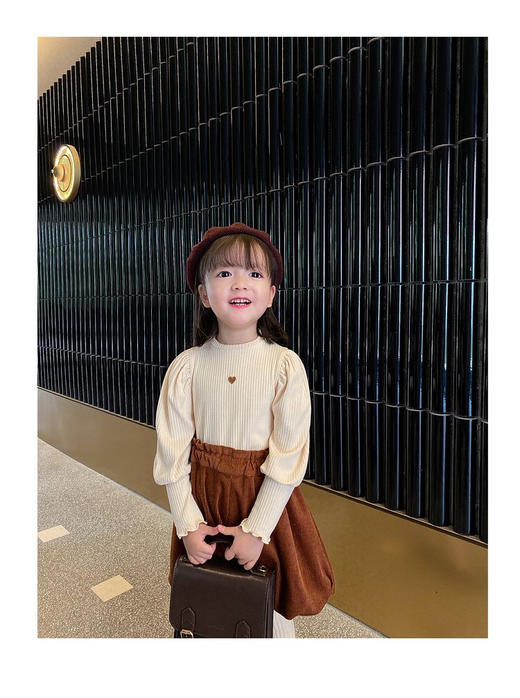 木耳領泡泡袖長袖上衣-小愛心-綠色