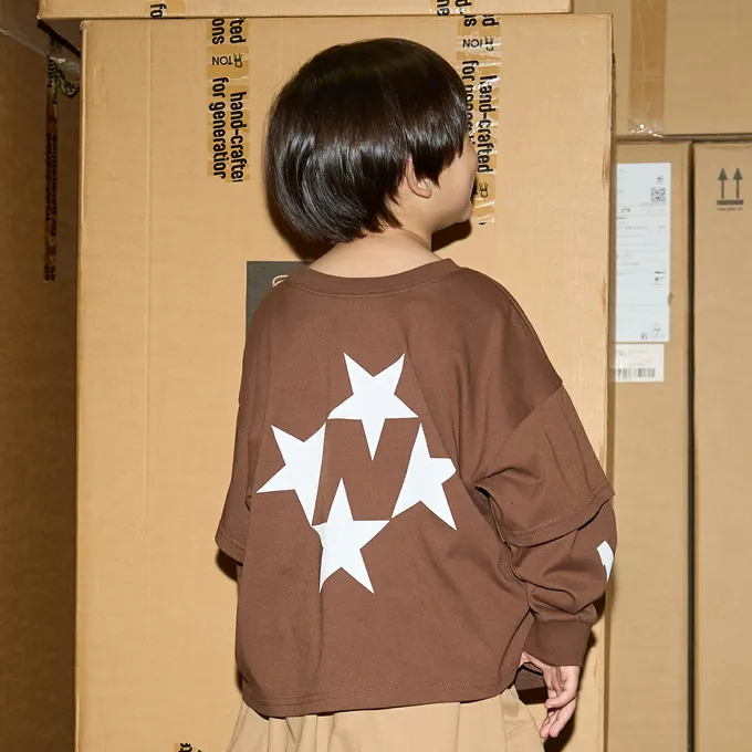 日本 b-ROOM - 正反兩穿 吸水速乾數字印花長袖上衣-咖啡