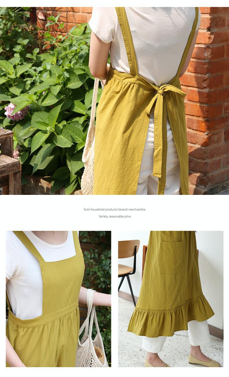 韓系荷葉裙擺花邊圍裙-西瓜紅