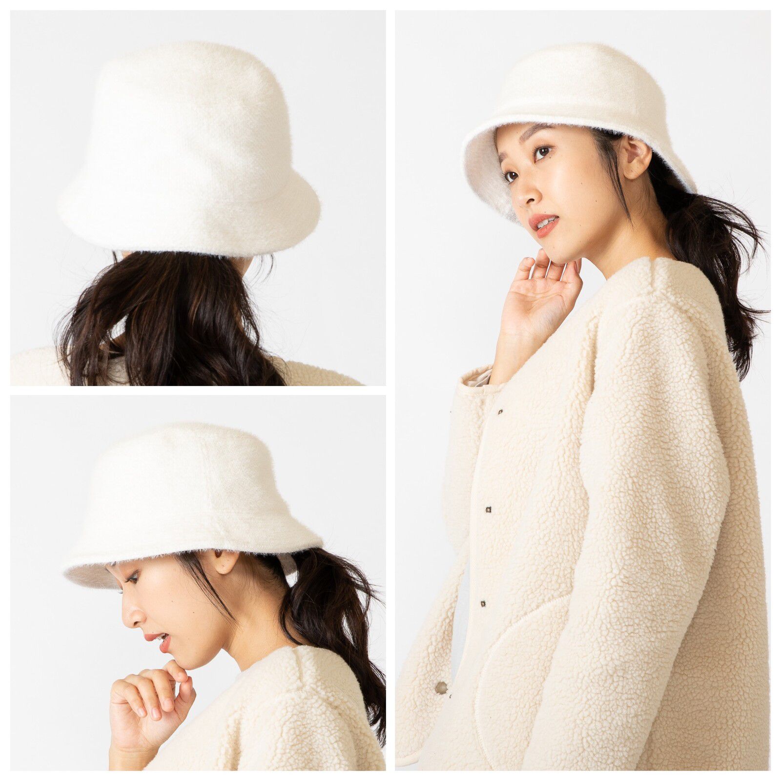 日本 jou jou lier - 毛茸茸漁夫帽(可調尺寸)-米 (FREE)