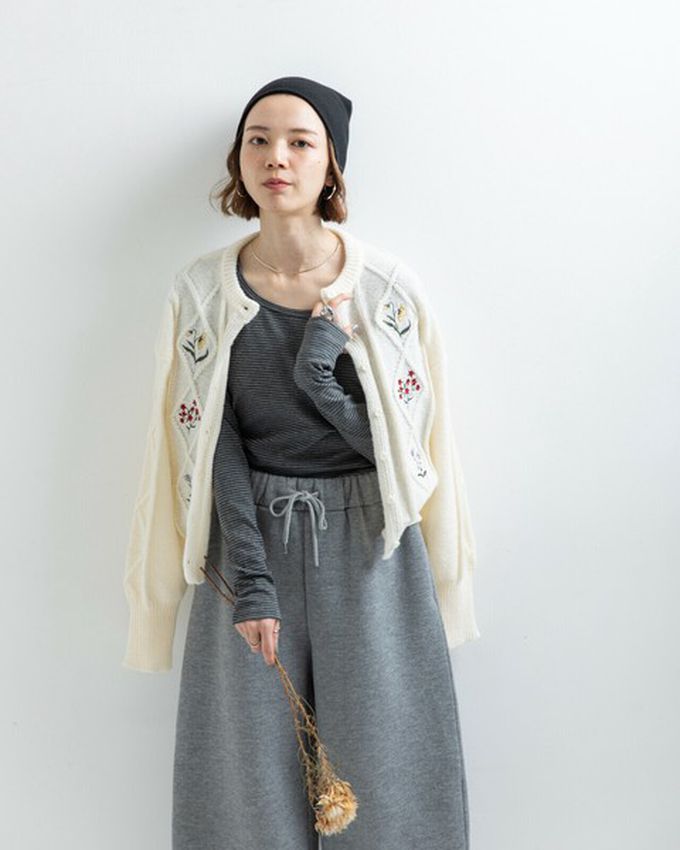 日本 gleam - 文藝風小花刺繡立體針織開襟衫-黑