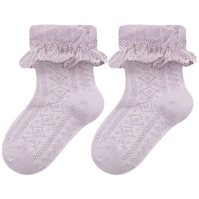 JoyNa - 4雙入-蕾絲捲邊點點襪 寶寶襪 公主款-淺紫色+隨機3雙