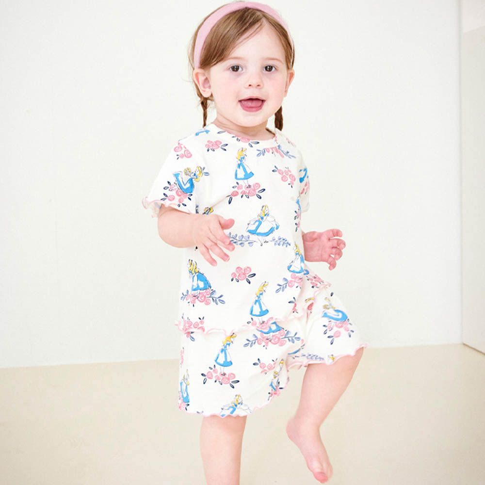 (聯名款)公主花園純棉短袖套裝-卡通人物愛麗絲-象牙白