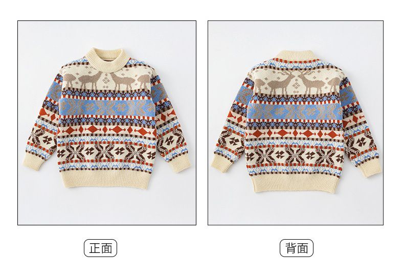 北歐風圖騰針織毛衣-小鹿-米色