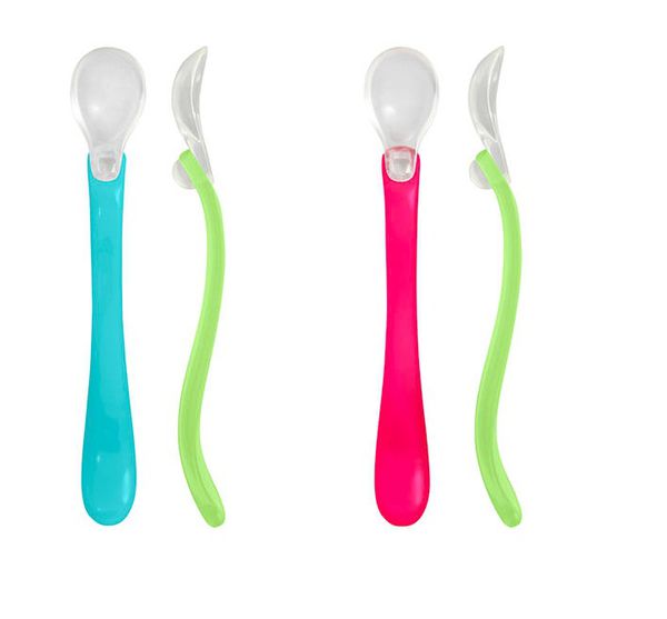 美國 green sprouts - 小綠芽寶寶矽膠防滑副食品湯匙2入組-桃綠色