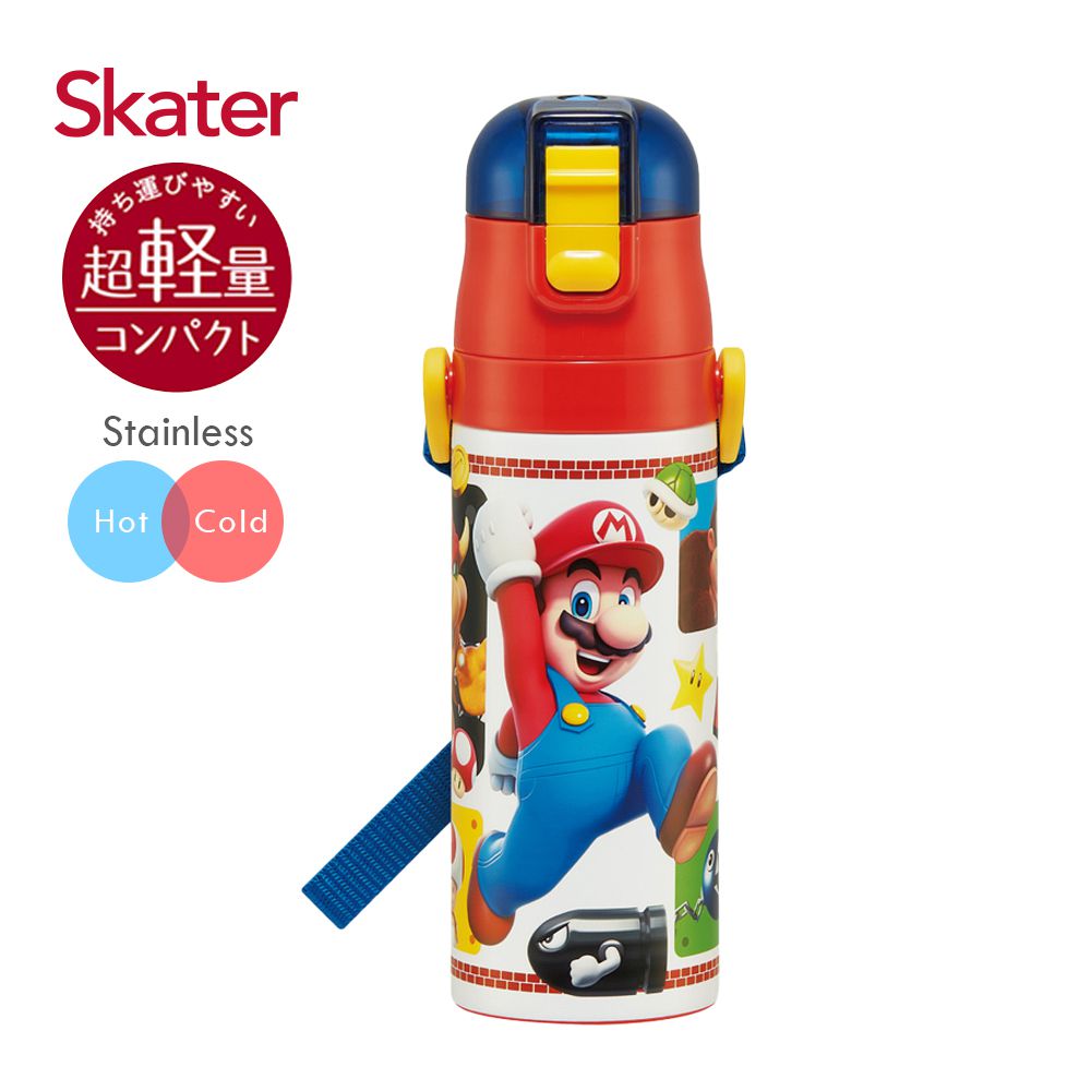 日本 SKATER - (兒童)不鏽鋼直飲保溫水壺-瑪利歐-470ml
