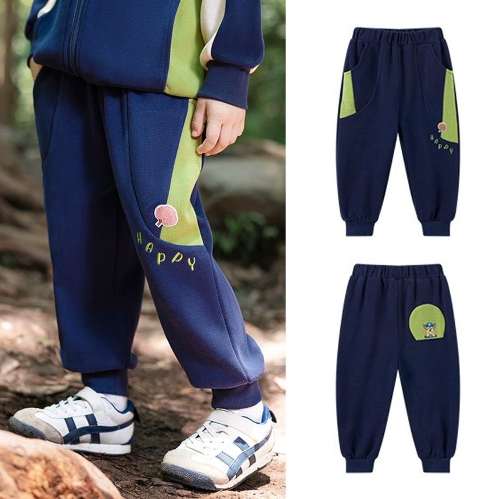卡通汪汪隊彈性運動束口長褲-卡通人物阿奇-拼色藏青