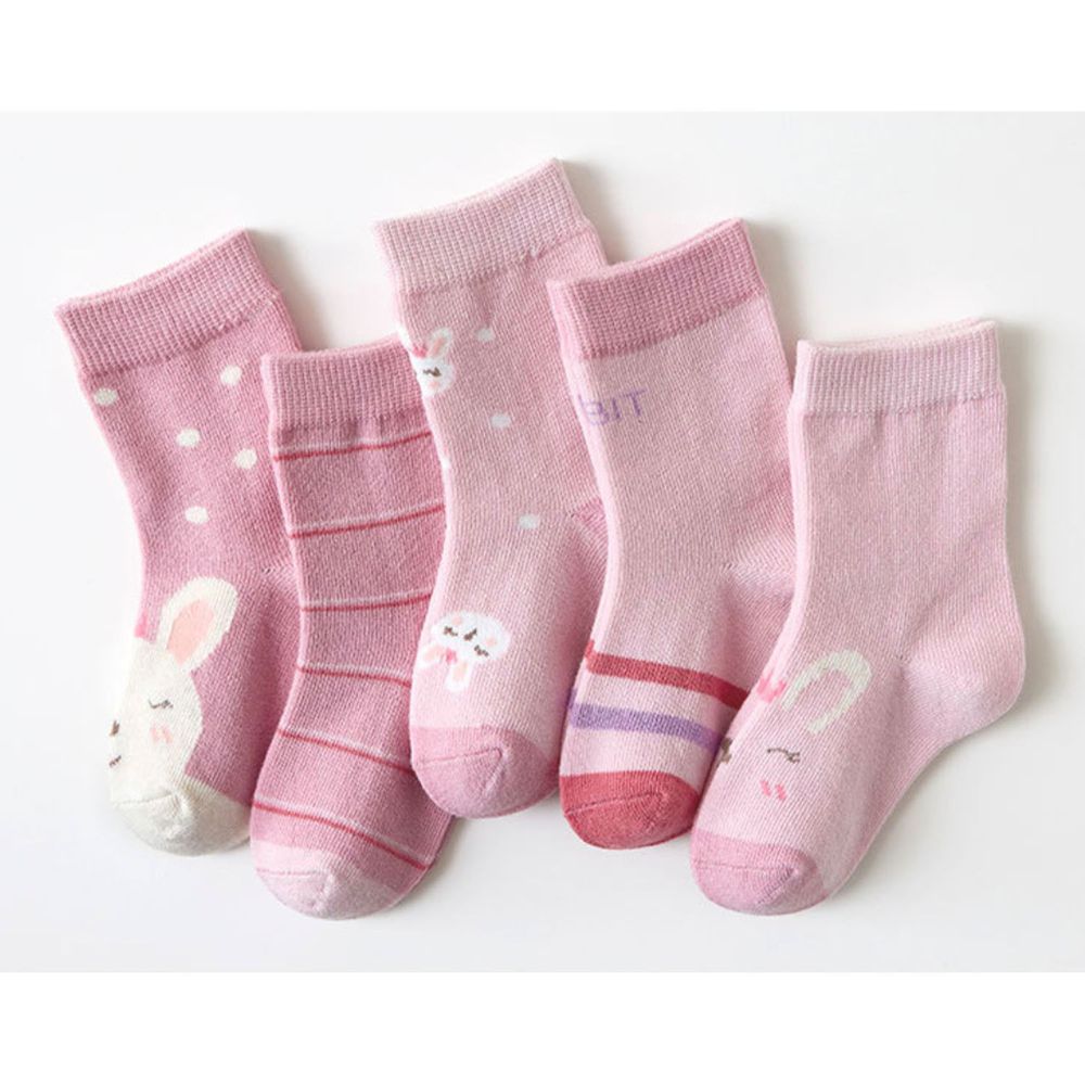 love, charlotte - 粉色小兔子短筒襪 ( 5雙一組）