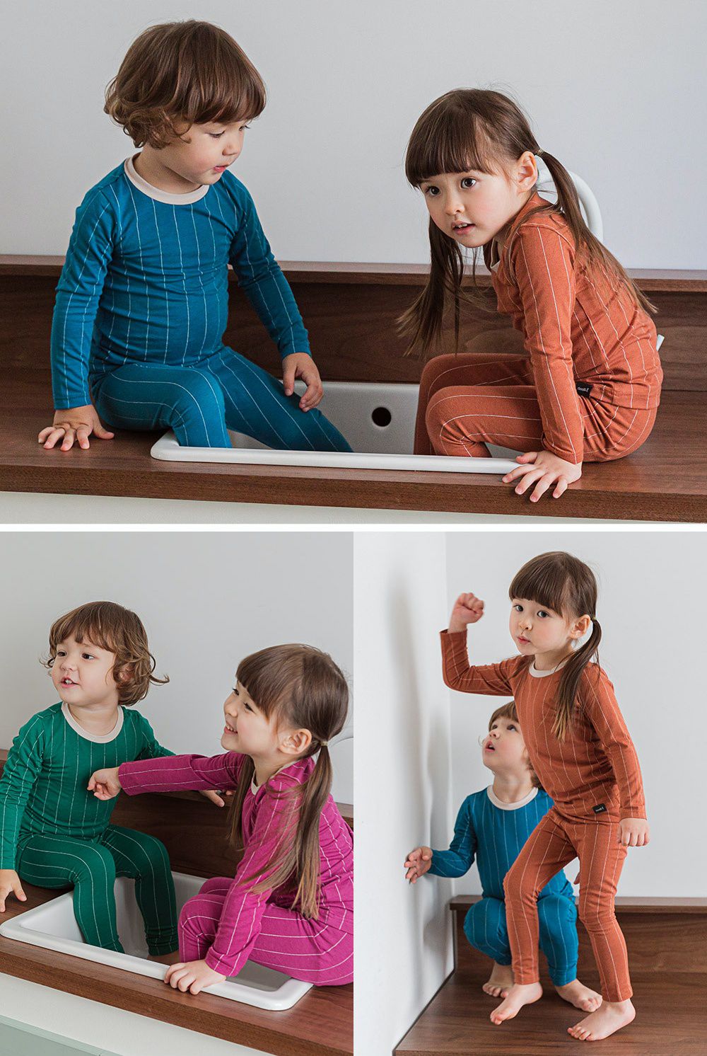 韓國 Cordi-i - 德國Viloft天然纖維保暖衣套裝-深色線條-藍綠