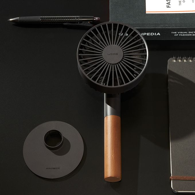 PROBOX - [盒損福利品] UDDO 櫸木手持風扇 (附底座)-黑／粉 兩入組