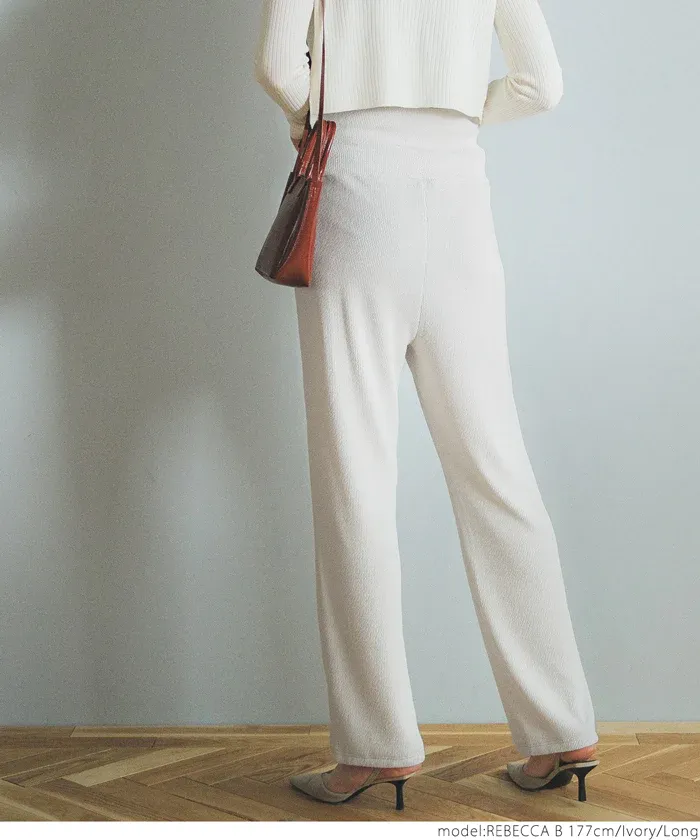 日本 COCA - 棉混舒適羅紋長褲-黑