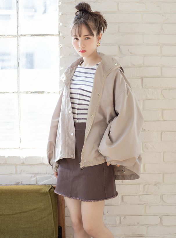 日本 GRL - 修身顯瘦寬版連帽外套-淺杏