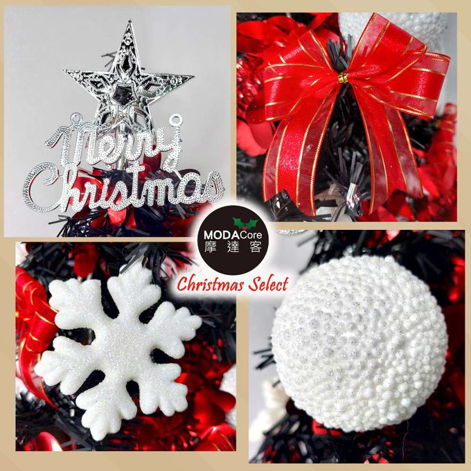 MODACore 摩達客 - 摩達客耶誕-2尺/2呎(60cm)特仕幸福型裝飾黑色聖誕樹 (白雪花球正紅系全套飾品)+20燈LED燈插電式暖白光*1/贈控制器/本島免運費