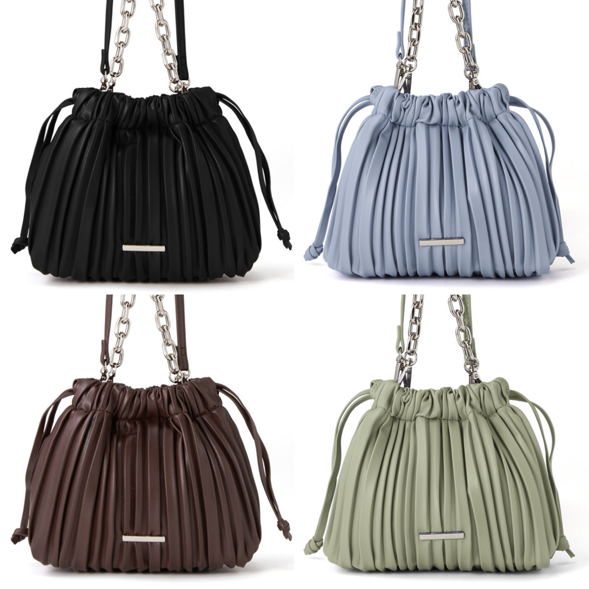 日本 GRL - 2way 百褶束口金屬鏈側背包-白 (17x22x5.5cm)