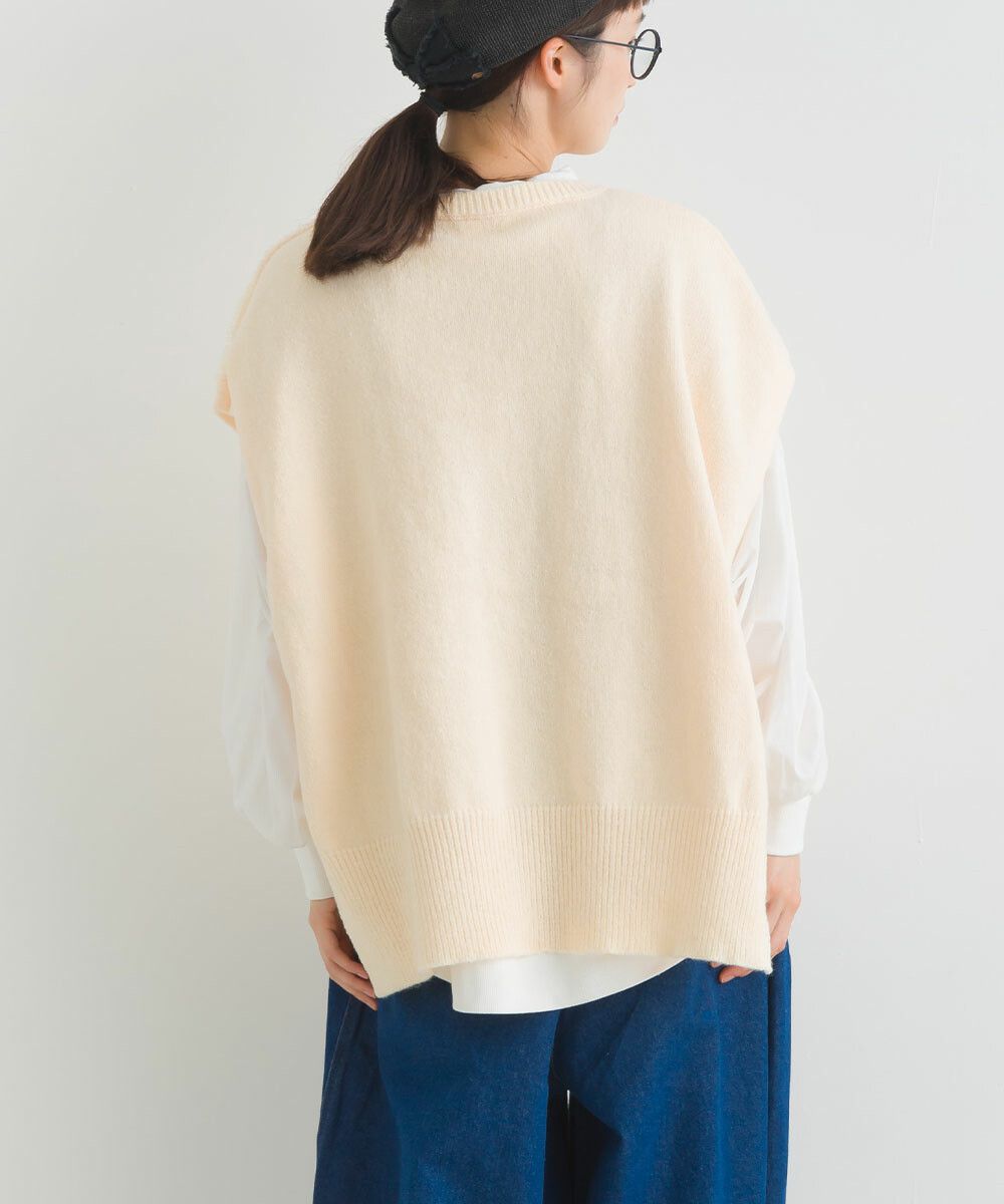 日本女裝代購 - 圓領編織紋拼接針織背心-咖啡