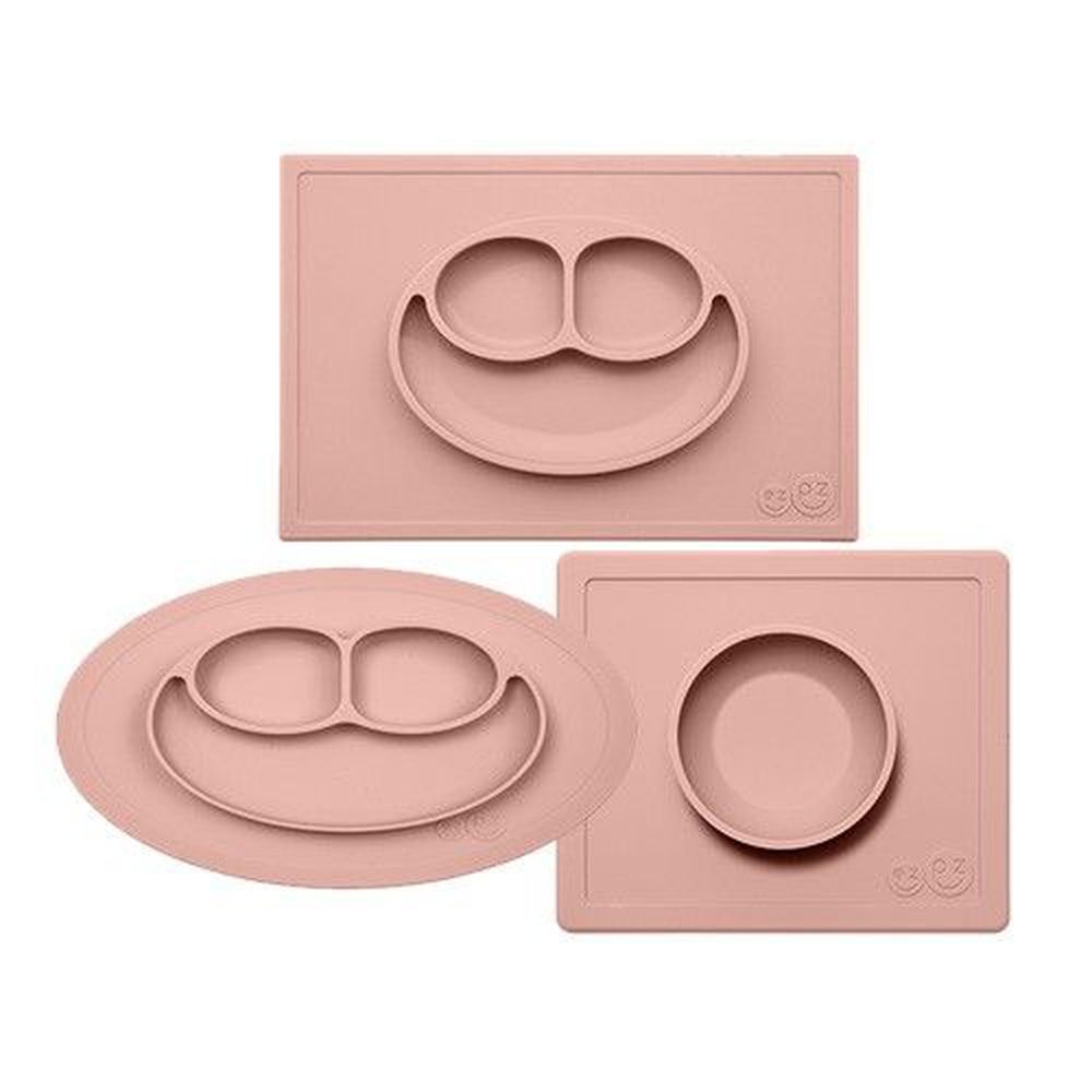 美國 ezpz - 快樂餐盤 Happy Mat+Bowl+Mini Mat-餐盤+餐碗+迷你餐盤-玫瑰粉