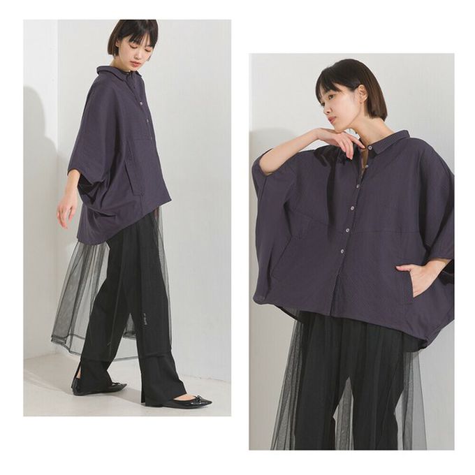 日本 OMNES - 100%印度棉 柔軟透氣寬袖襯衫(附口袋)-卡其