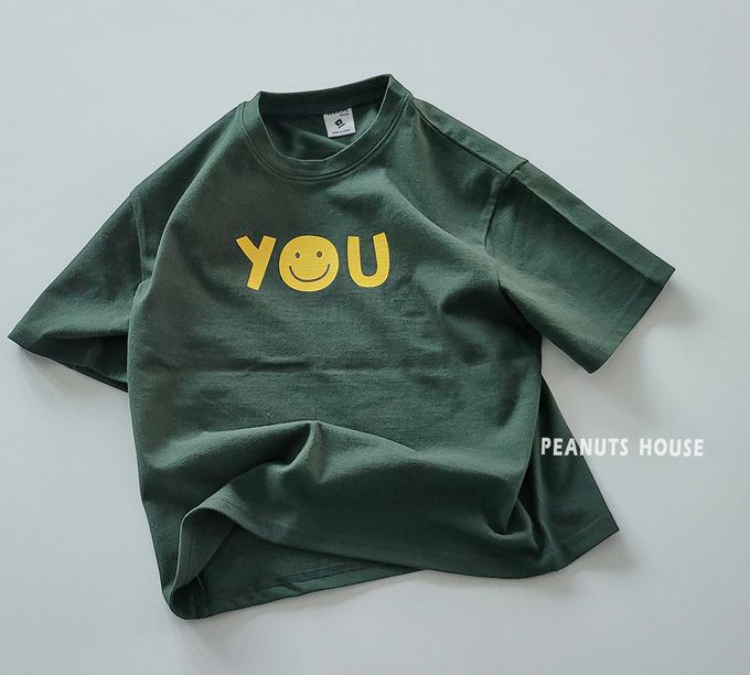 韓國 Peanuts House - YOU字圖案五分袖上衣-紅