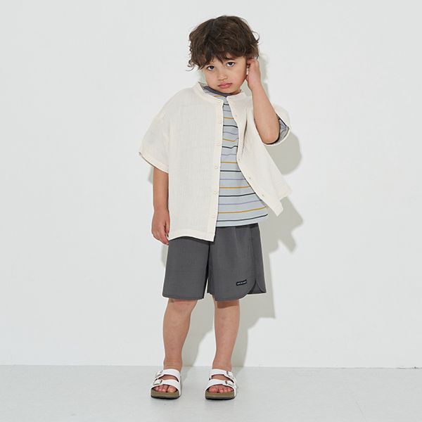 日本 b-ROOM - 側邊圓角休閒純色短褲-炭深灰