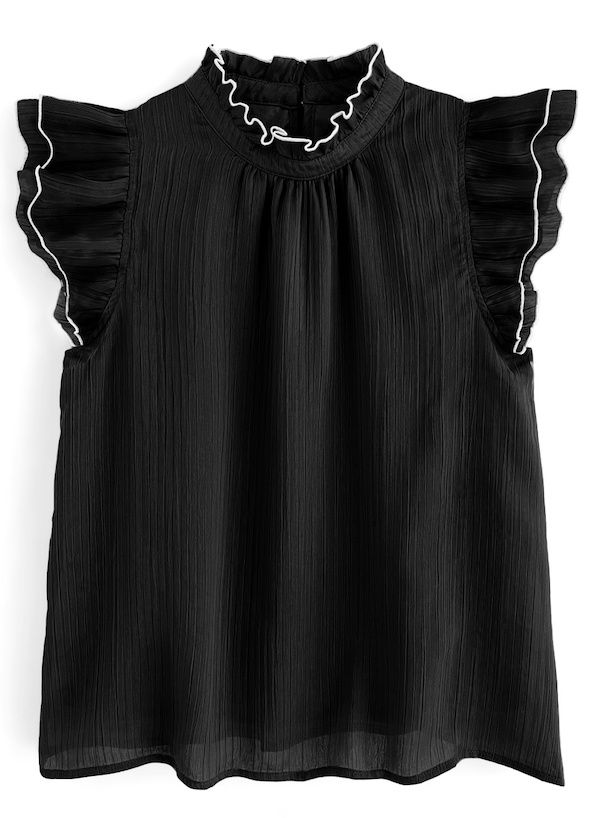 日本 GRL - 甜美細摺木耳卷邊無袖上衣-灰藍 (F)