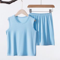 莫代爾薄款圓領無袖家居服套裝/空調服-天空藍