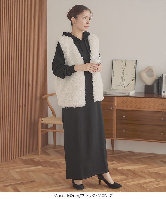 日本 Kobe Lettuce - 極上溫暖 裏起毛修身帽T洋裝-抹茶綠